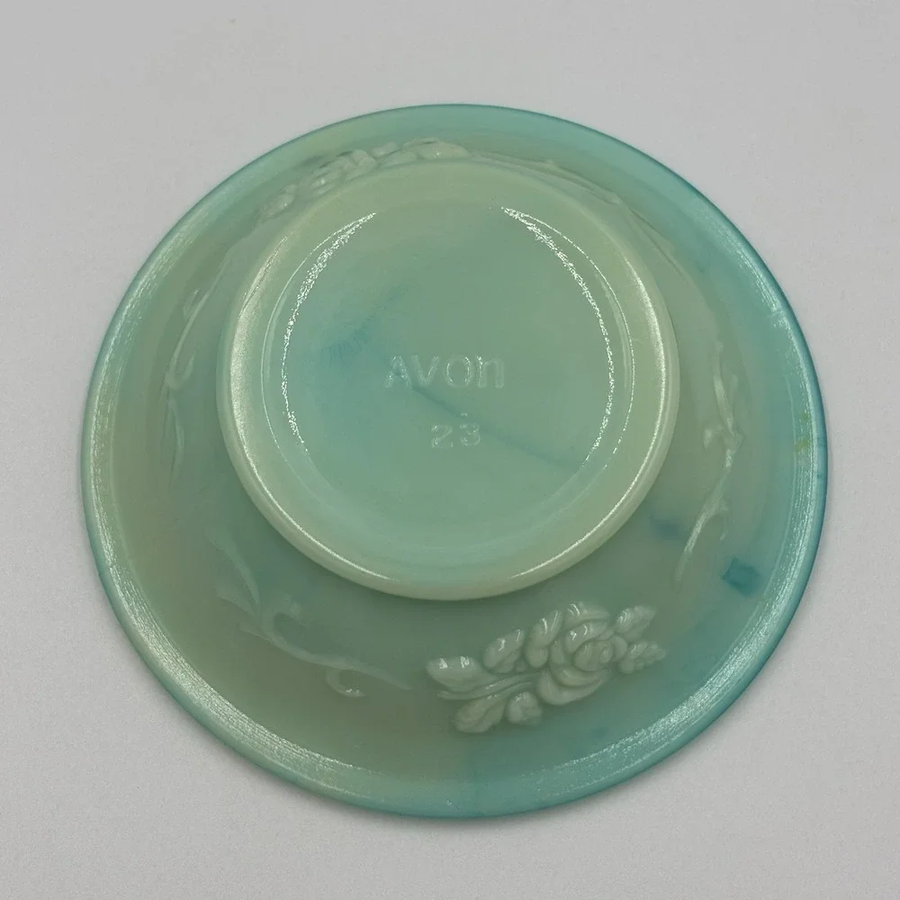 Vintage Avon Aqua Blue Jade Rose Mini Pitcher Bowl Vanity Bottle Set Grandmacore